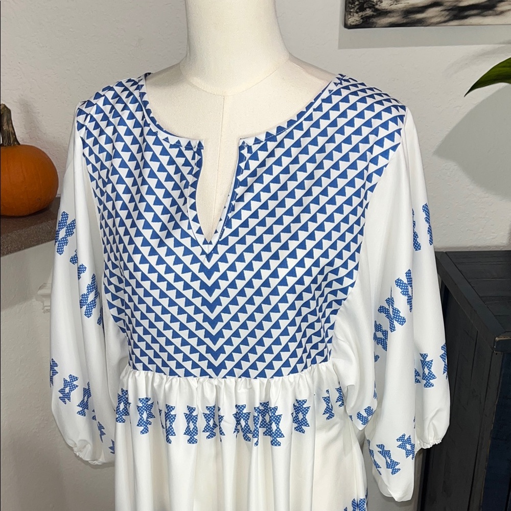 Stylish Blue and White Patterned Women's Dress Large - Picture 2 of 11